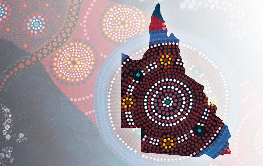 Queensland state with first nation artwork